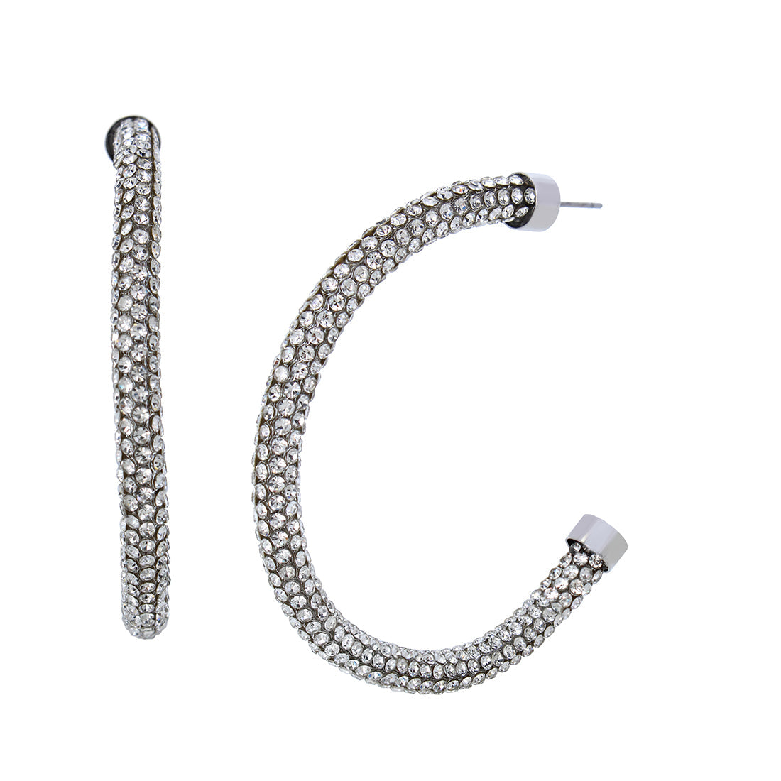 RHINESTONE TUBULAR EARRINGS SILVER - Jewelry - Steve Madden Canada
