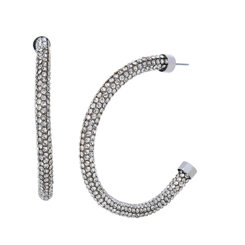 RHINESTONE TUBULAR EARRINGS SILVER - Jewelry - Steve Madden Canada
