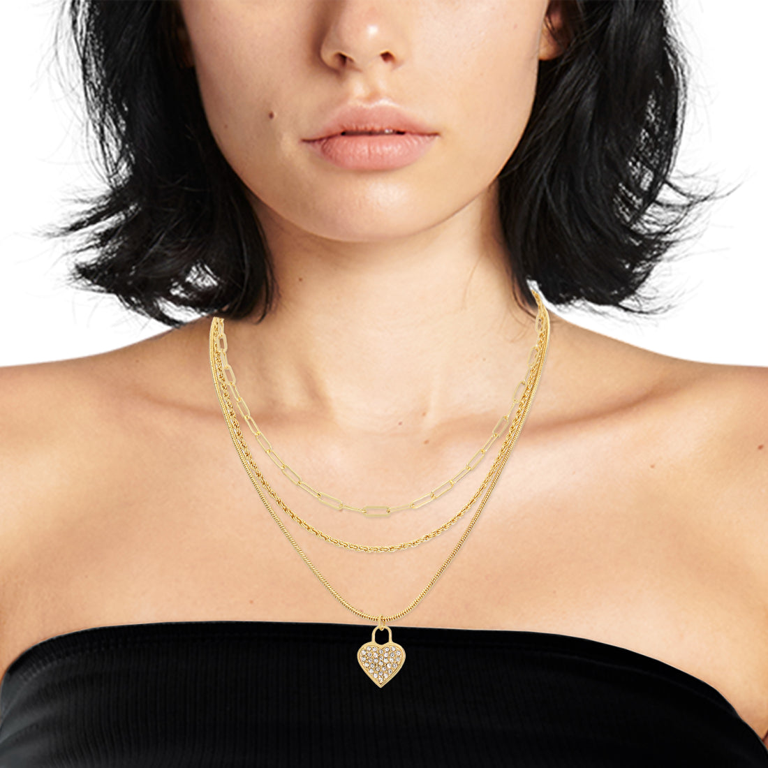 HEART CHARM MULTI STRAND NECKLACE GOLD - Jewelry - Steve Madden Canada