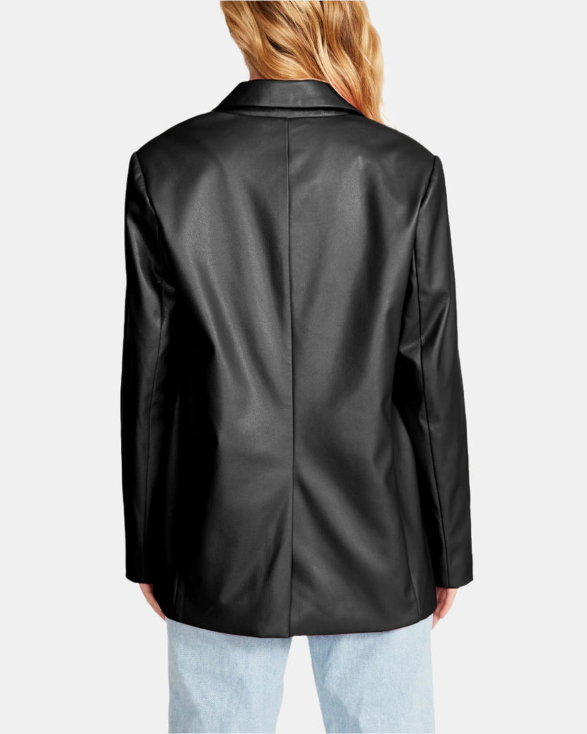 VEGAN LEATHER BOYFRIEND BLAZER BLACK - Clothing - Steve Madden Canada