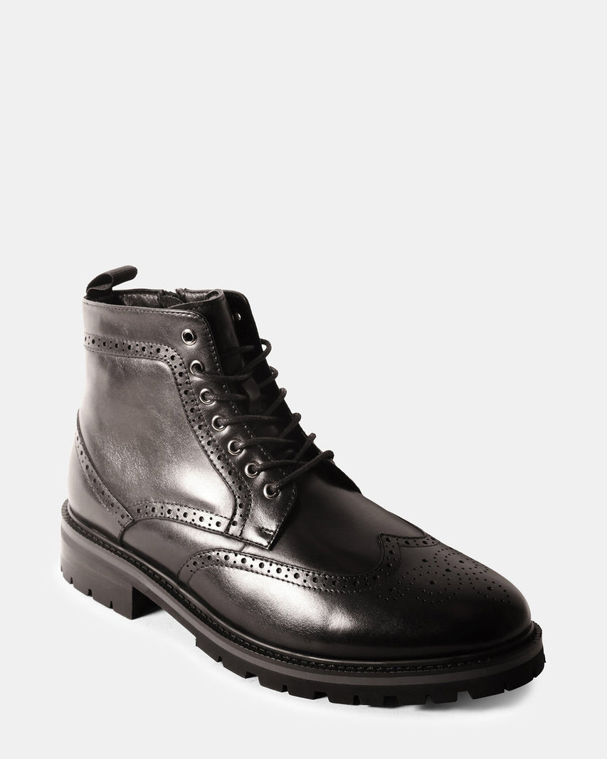 SANTOS BLACK LEATHER - Men's Shoes - Steve Madden Canada