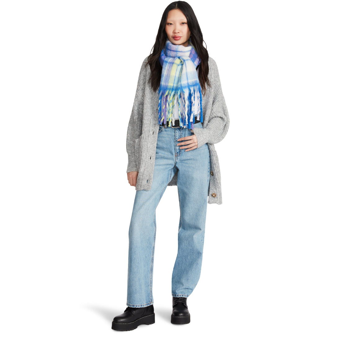 PLAID SCARF BLUE MULTI - Accessories - Steve Madden Canada