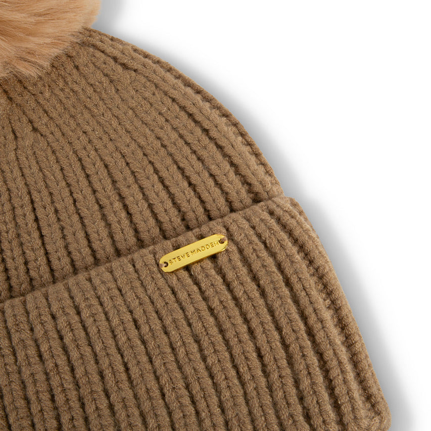 BILLIE POM BEANIE TAN - Accessories - Steve Madden Canada