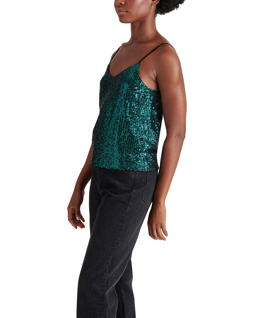 HIDE AND SEQUIN TOP TEAL - Clothing - Steve Madden Canada