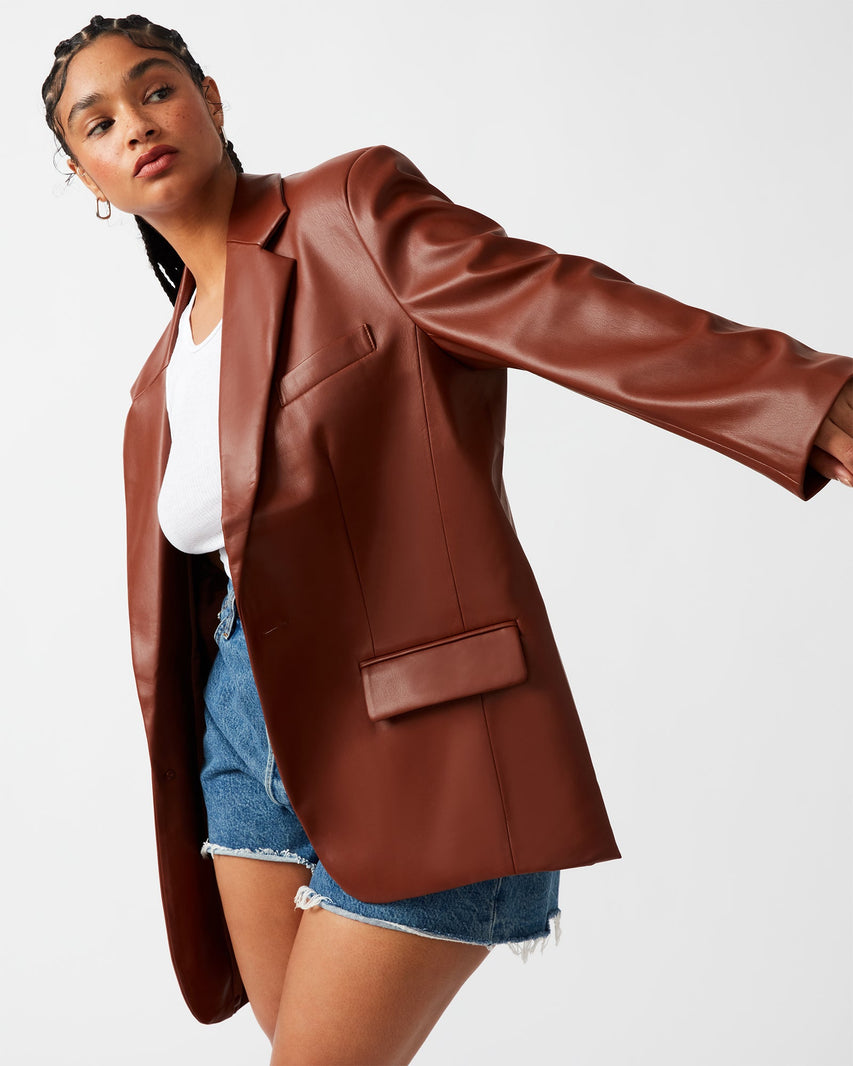 IMAAN FAUX LEATHER BLAZER TAN - Clothing - Steve Madden Canada