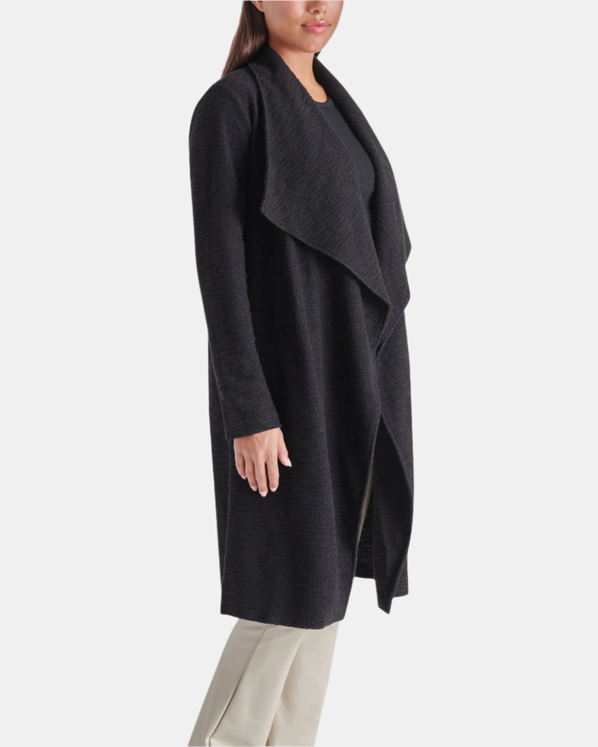 DRAPE FRONT SLUB KNIT JACKET BLACK - Clothing - Steve Madden Canada