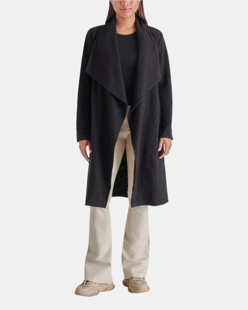 DRAPE FRONT SLUB KNIT JACKET BLACK - Clothing - Steve Madden Canada