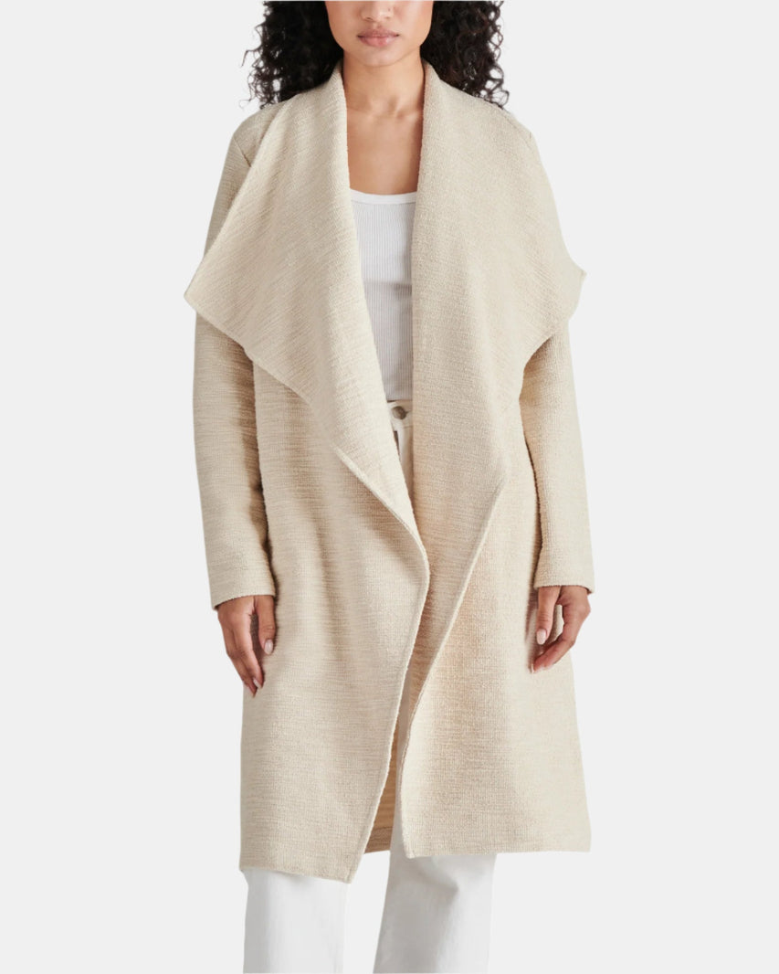 DRAPE FRONT SLUB KNIT JACKET IVORY - Clothing - Steve Madden Canada