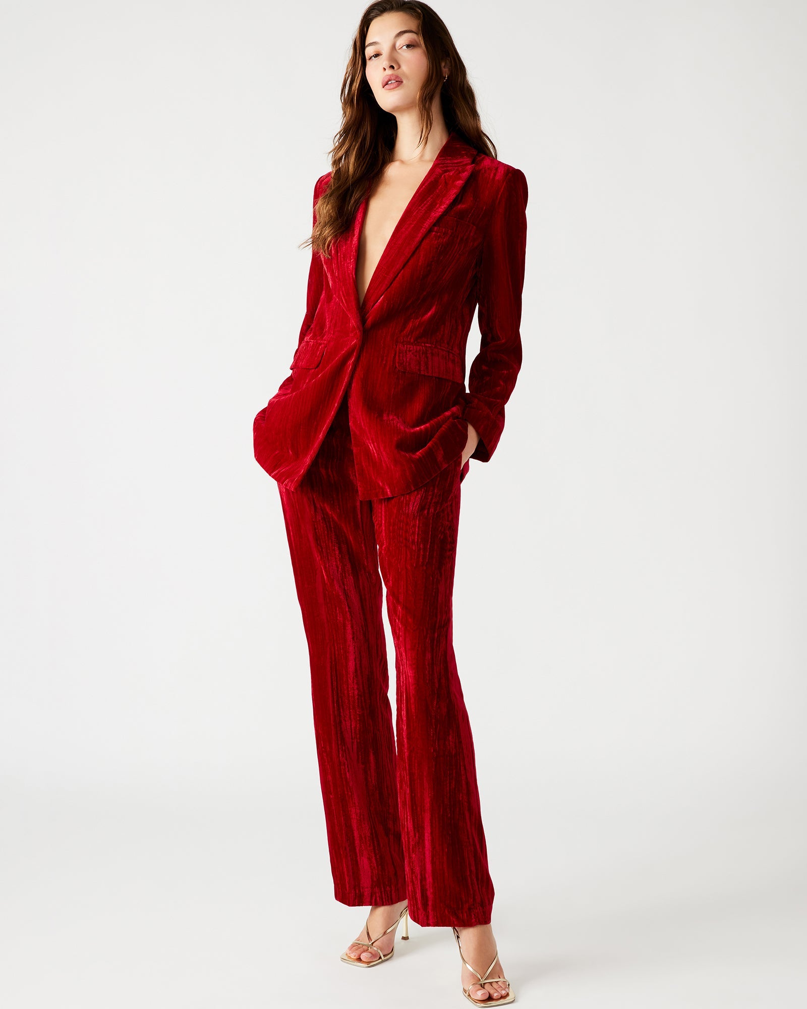 MERCER CRUSHED VELVET PANT RED - Clothing - Steve Madden Canada