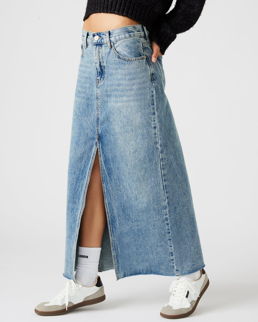 AVANI BLUE DENIM SKIRT - Clothing - Steve Madden Canada