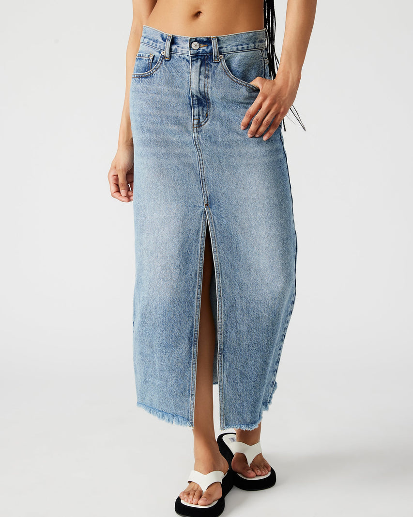 AVANI BLUE DENIM SKIRT - Clothing - Steve Madden Canada