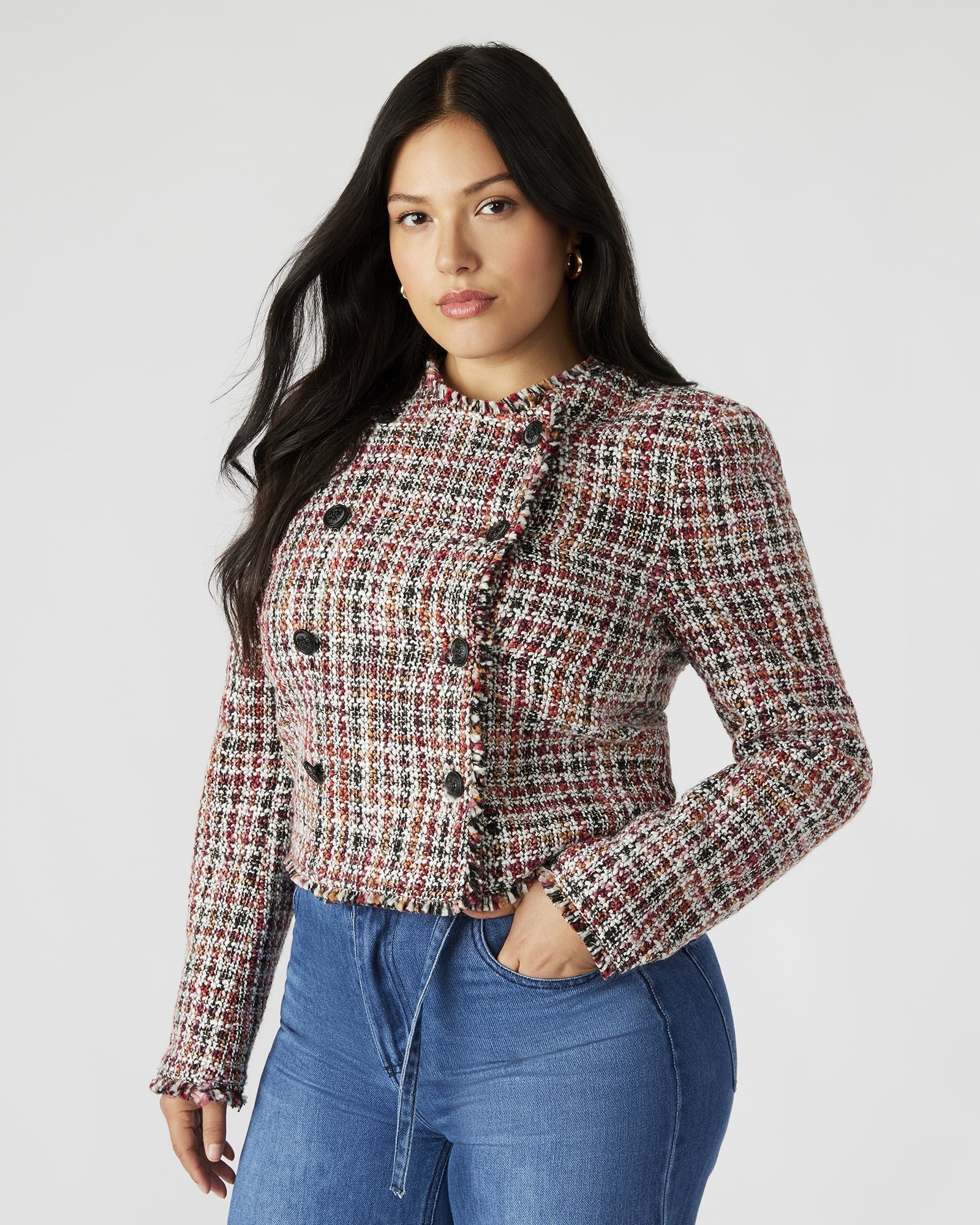 ANTOINETTE BLAZER JACKET BLACK MULTI - Clothing - Steve Madden Canada