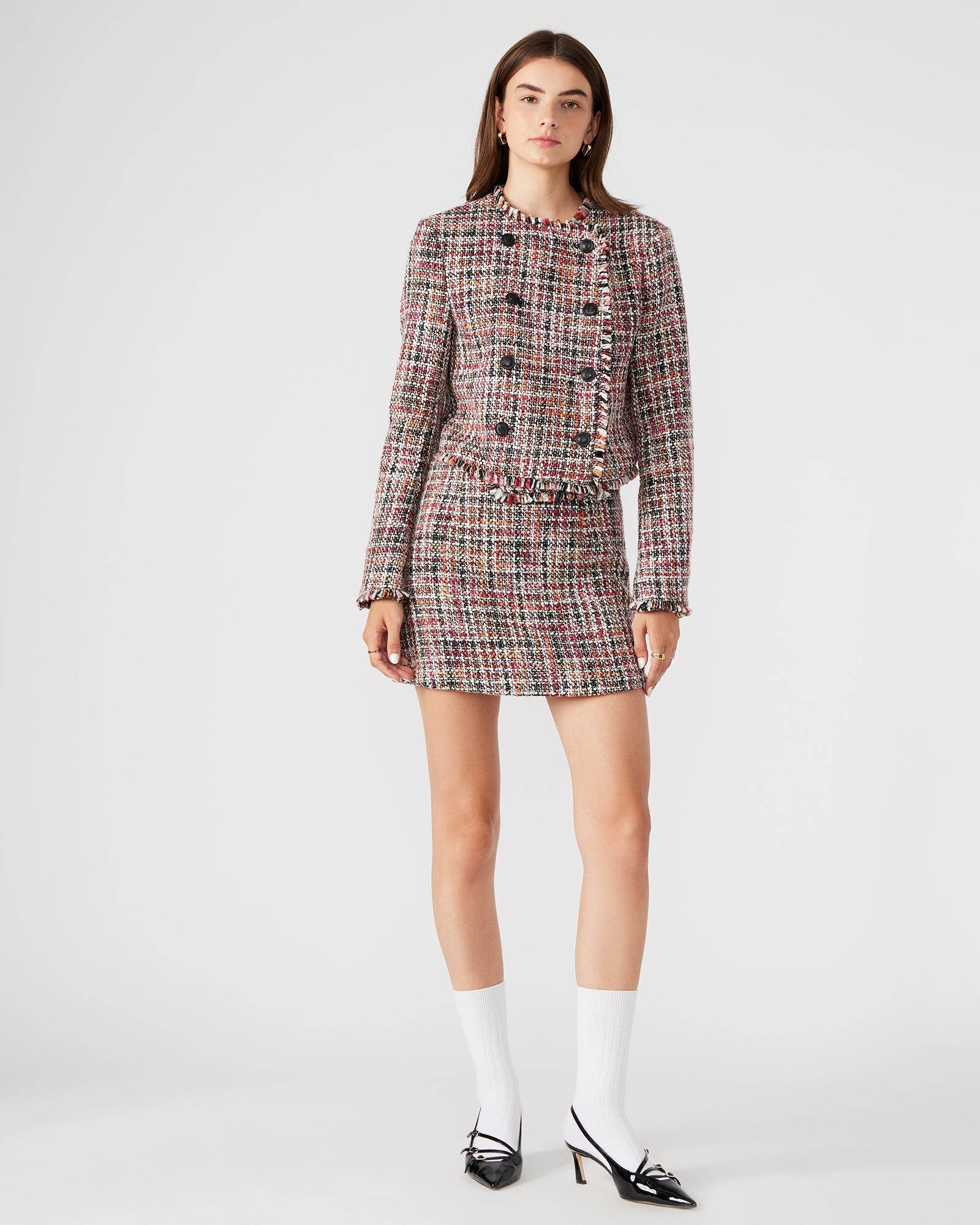 ANTOINETTE BLAZER JACKET BLACK MULTI - Clothing - Steve Madden Canada