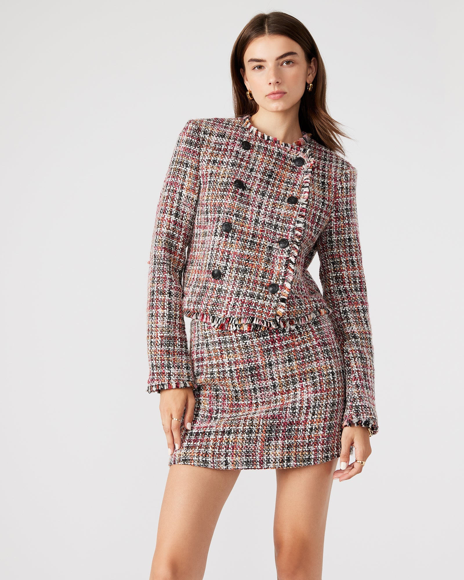 ANTOINETTE BLAZER JACKET BLACK MULTI - Clothing - Steve Madden Canada