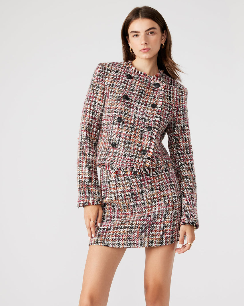 ANTOINETTE BLAZER JACKET BLACK MULTI - Clothing - Steve Madden Canada