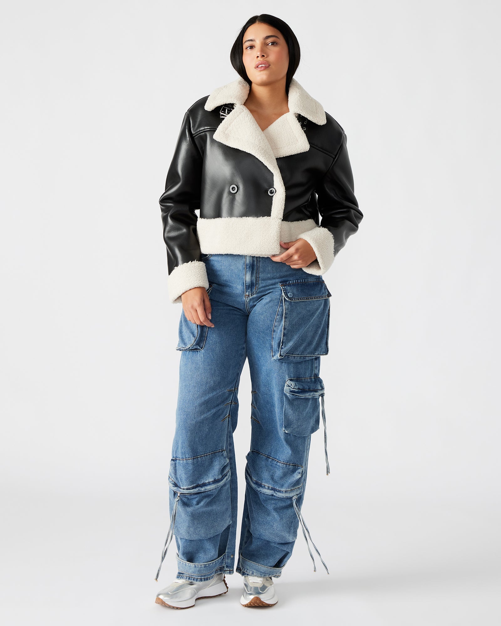 ATHEN JACKET BLACK/NATURAL - Clothing - Steve Madden Canada