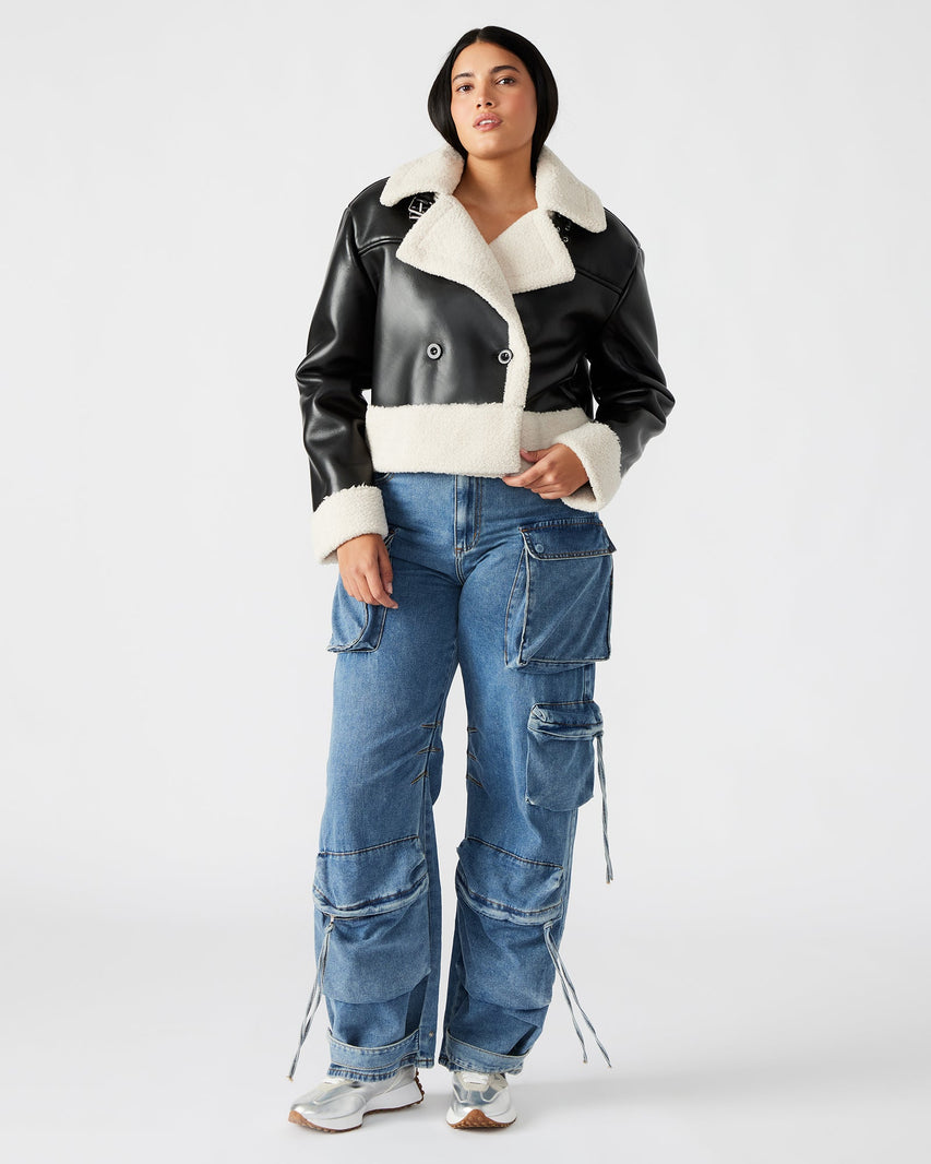 ATHEN JACKET BLACK/NATURAL - Clothing - Steve Madden Canada