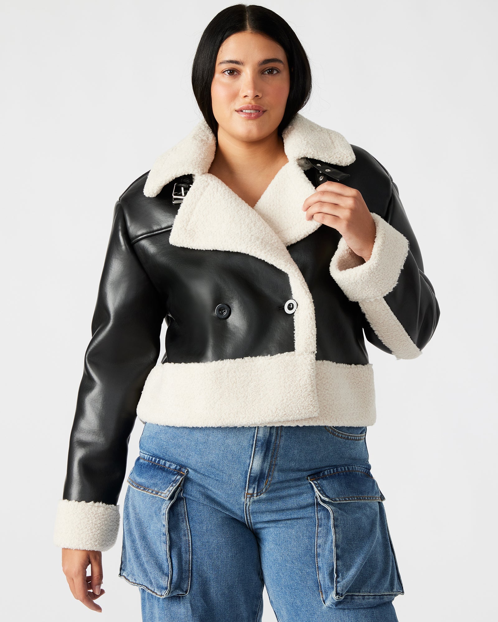 ATHEN JACKET BLACK/NATURAL - Clothing - Steve Madden Canada