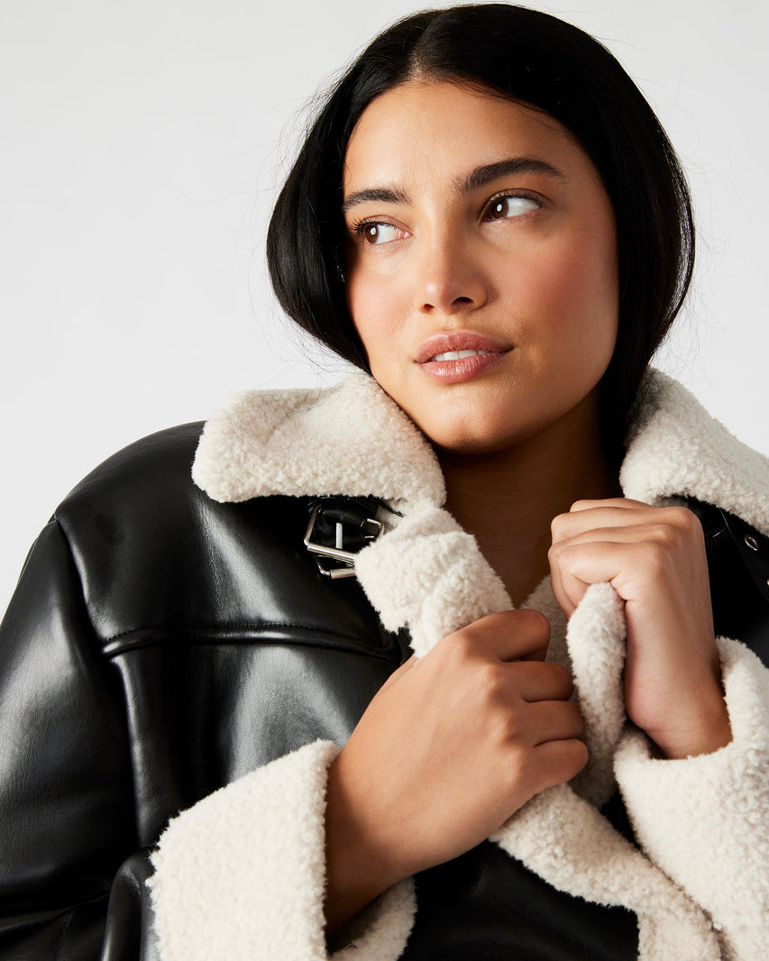ATHEN JACKET BLACK/NATURAL - Clothing - Steve Madden Canada