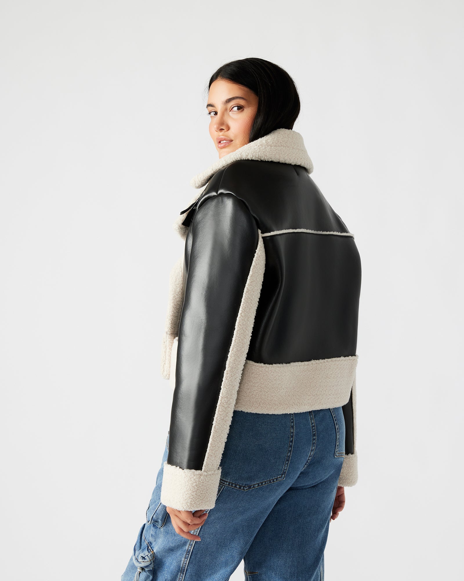 ATHEN JACKET BLACK/NATURAL - Clothing - Steve Madden Canada