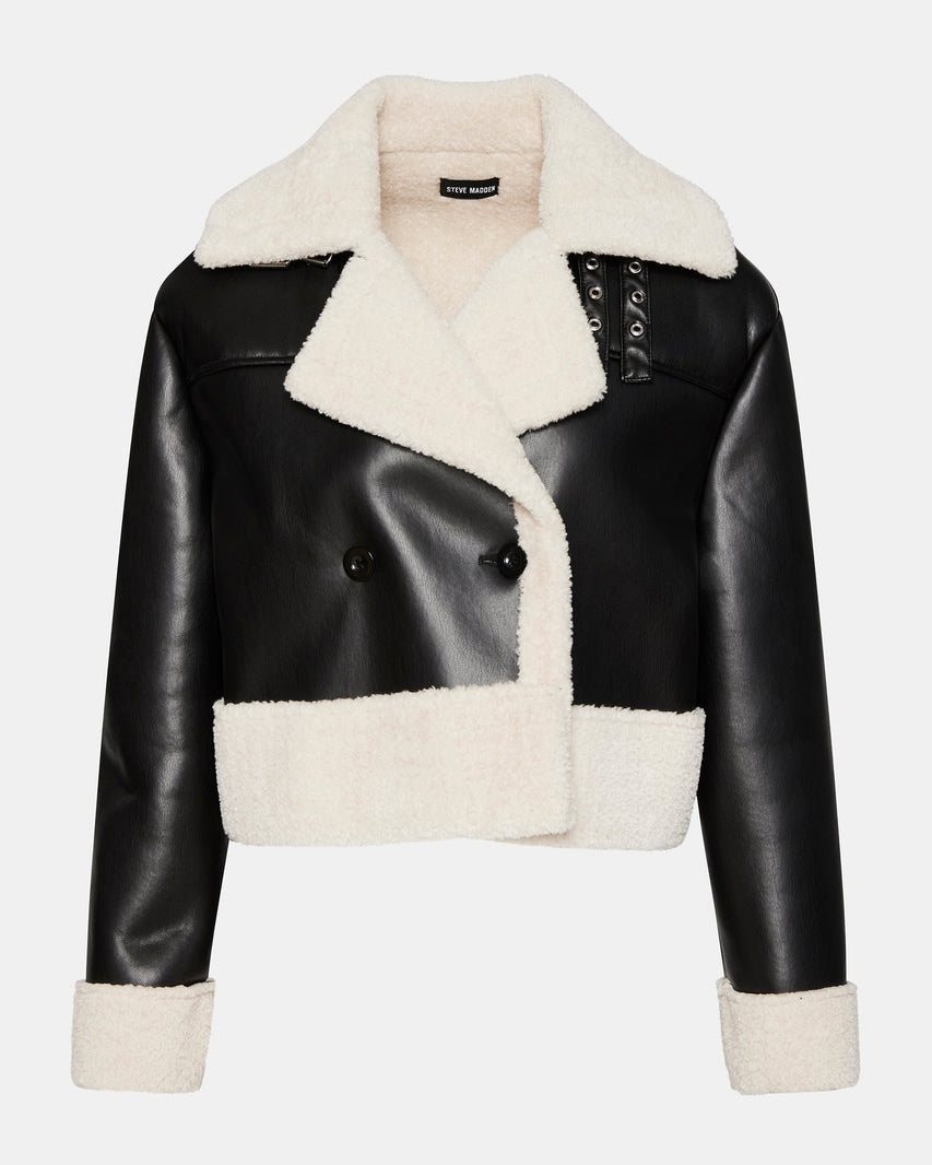 ATHEN JACKET BLACK/NATURAL - Clothing - Steve Madden Canada