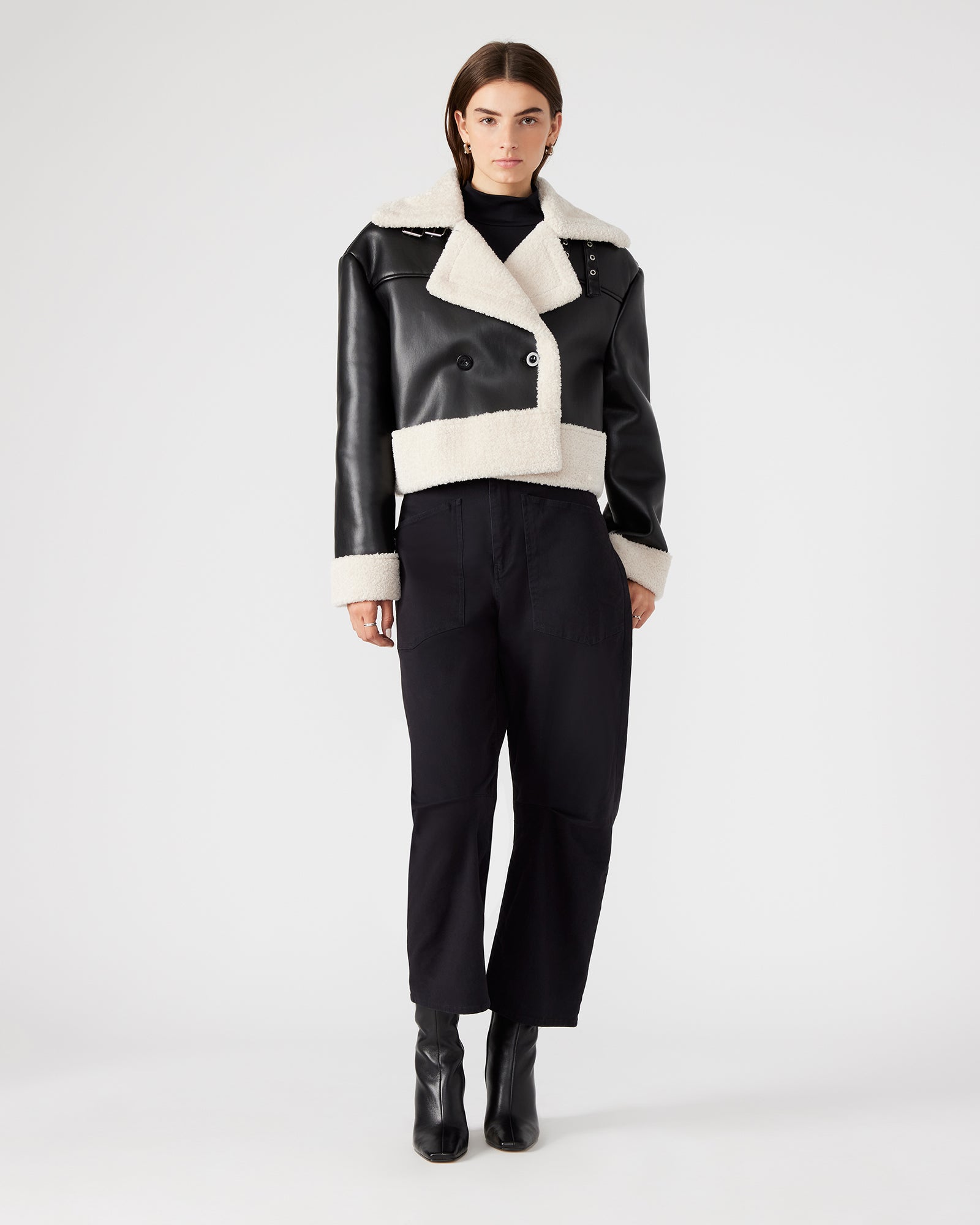 ATHEN JACKET BLACK/NATURAL - Clothing - Steve Madden Canada