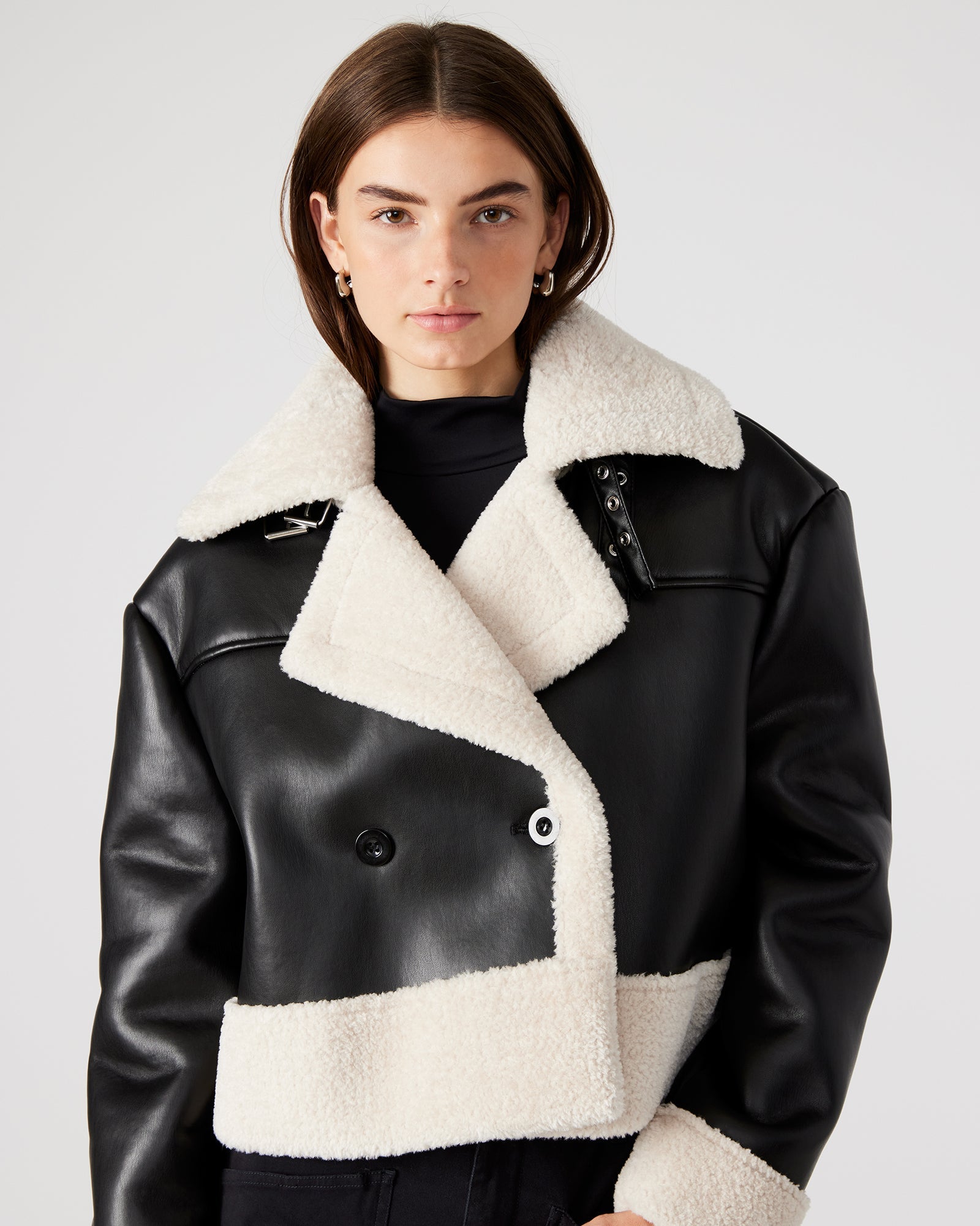 ATHEN JACKET BLACK/NATURAL - Clothing - Steve Madden Canada