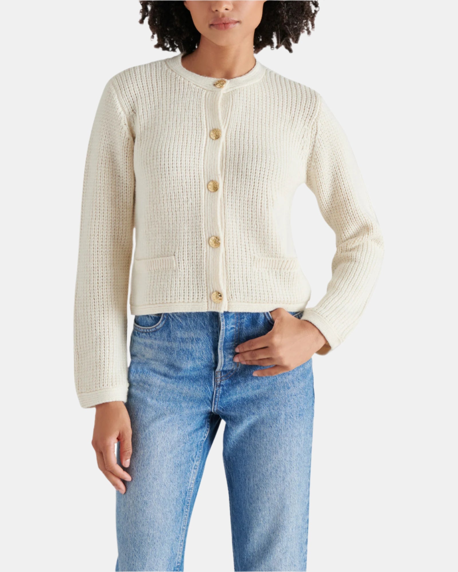FANTINO SWEATER JACKET WHITE - Clothing - Steve Madden Canada