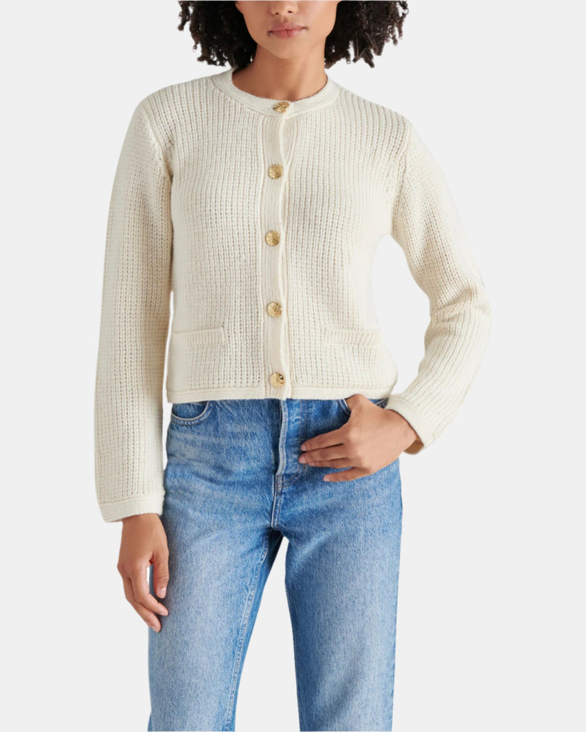 FANTINO SWEATER JACKET WHITE - Clothing - Steve Madden Canada