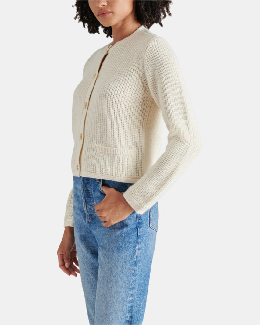 FANTINO SWEATER JACKET WHITE - Clothing - Steve Madden Canada