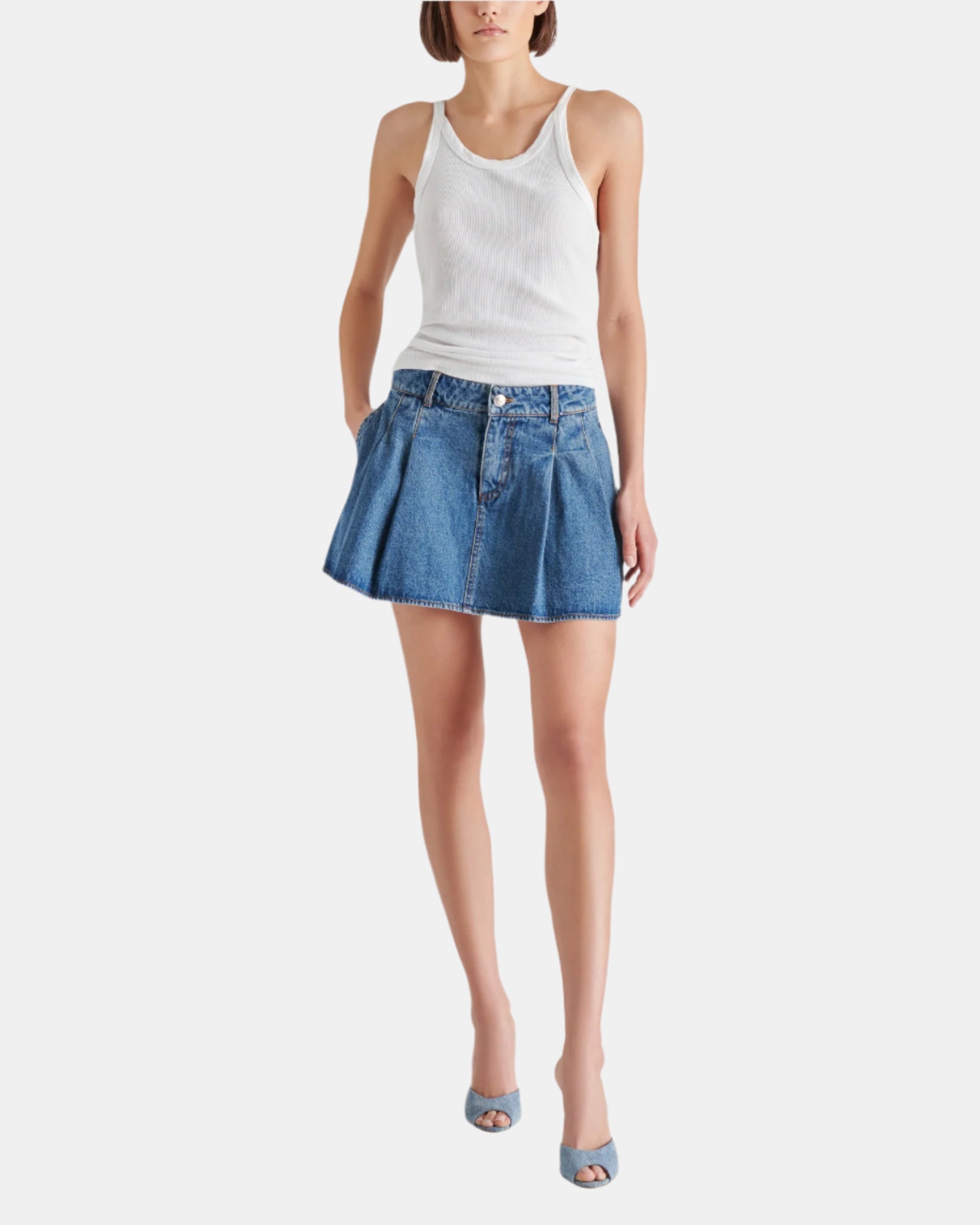 MARLOWE SKORT BLUE DENIM - Clothing - Steve Madden Canada