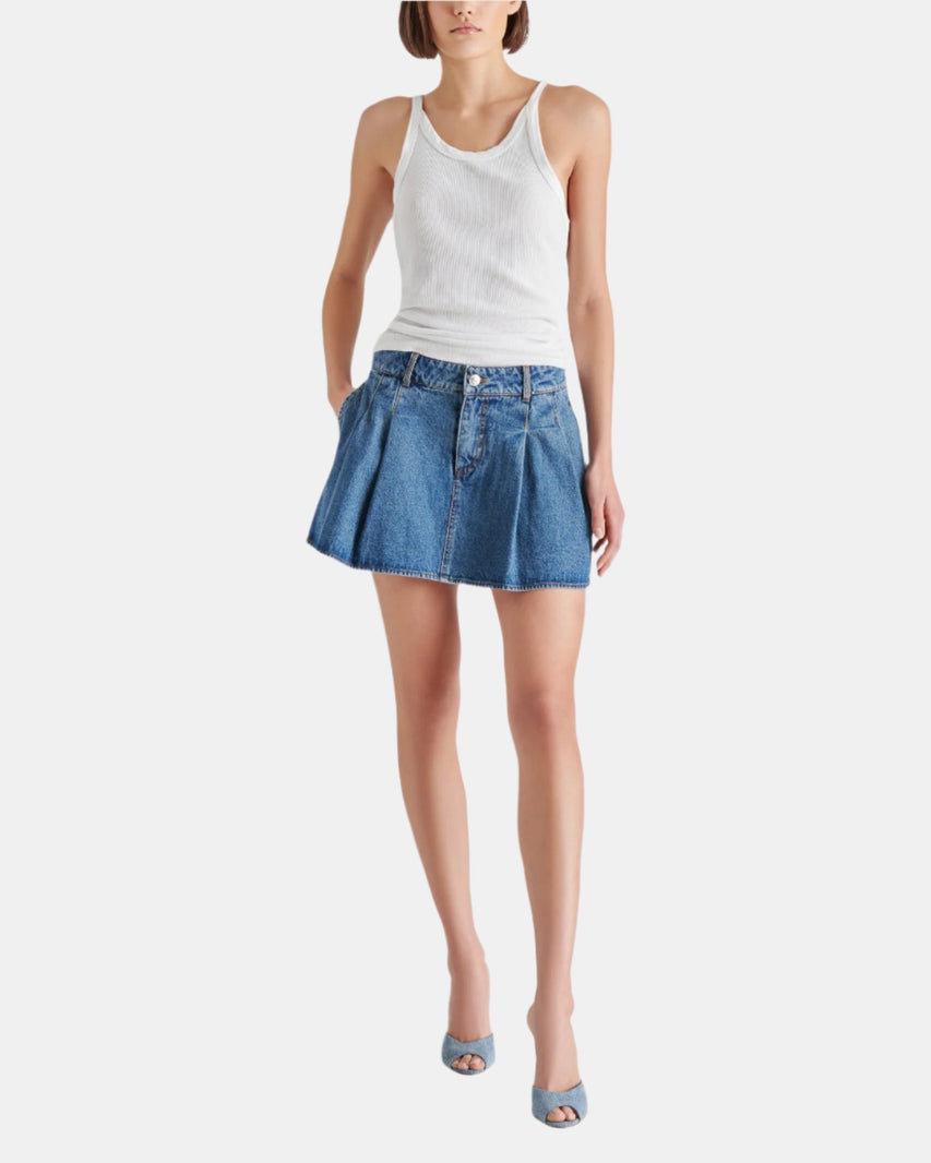 MARLOWE SKORT BLUE DENIM - Clothing - Steve Madden Canada