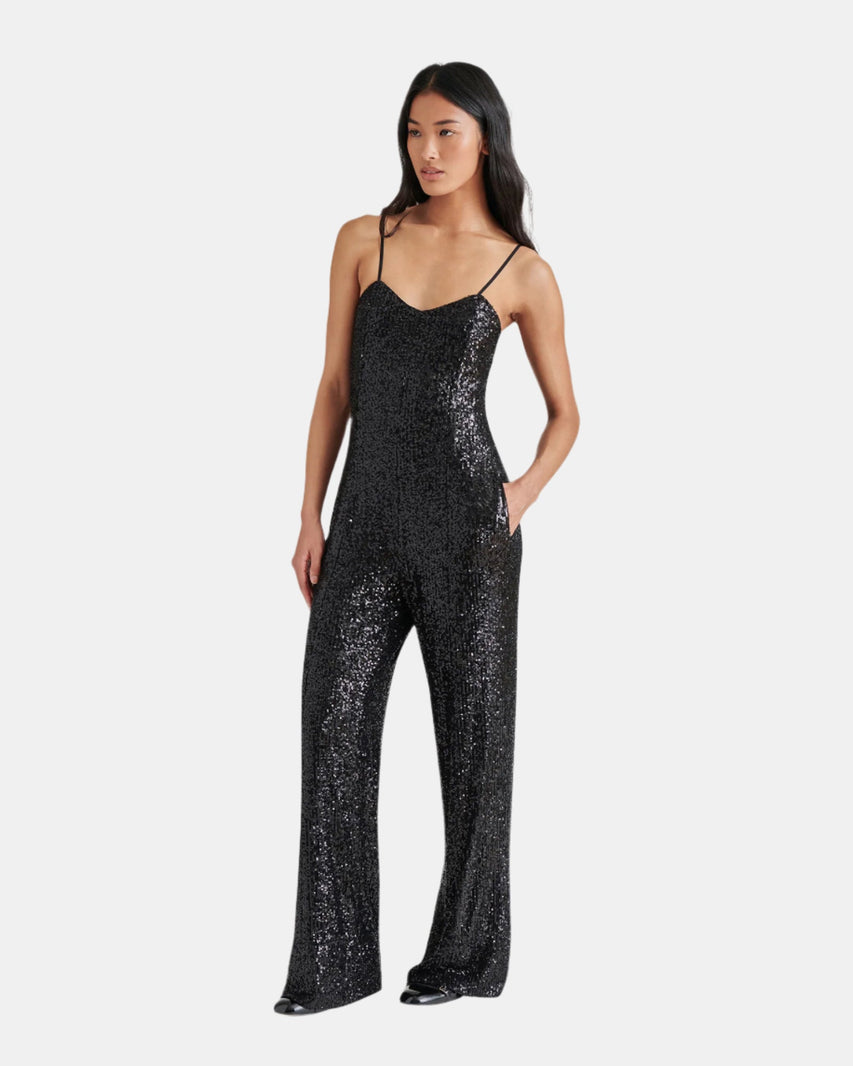 GLITTERINE JUMPSUIT BLACK - Clothing - Steve Madden Canada