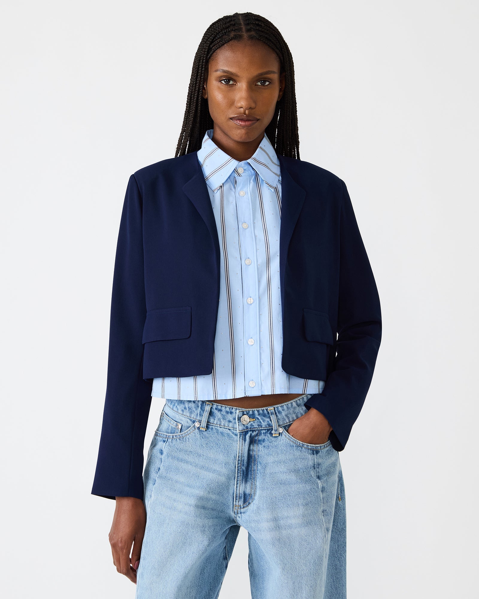 SERENEA BLAZER NAVY - Clothing - Steve Madden Canada