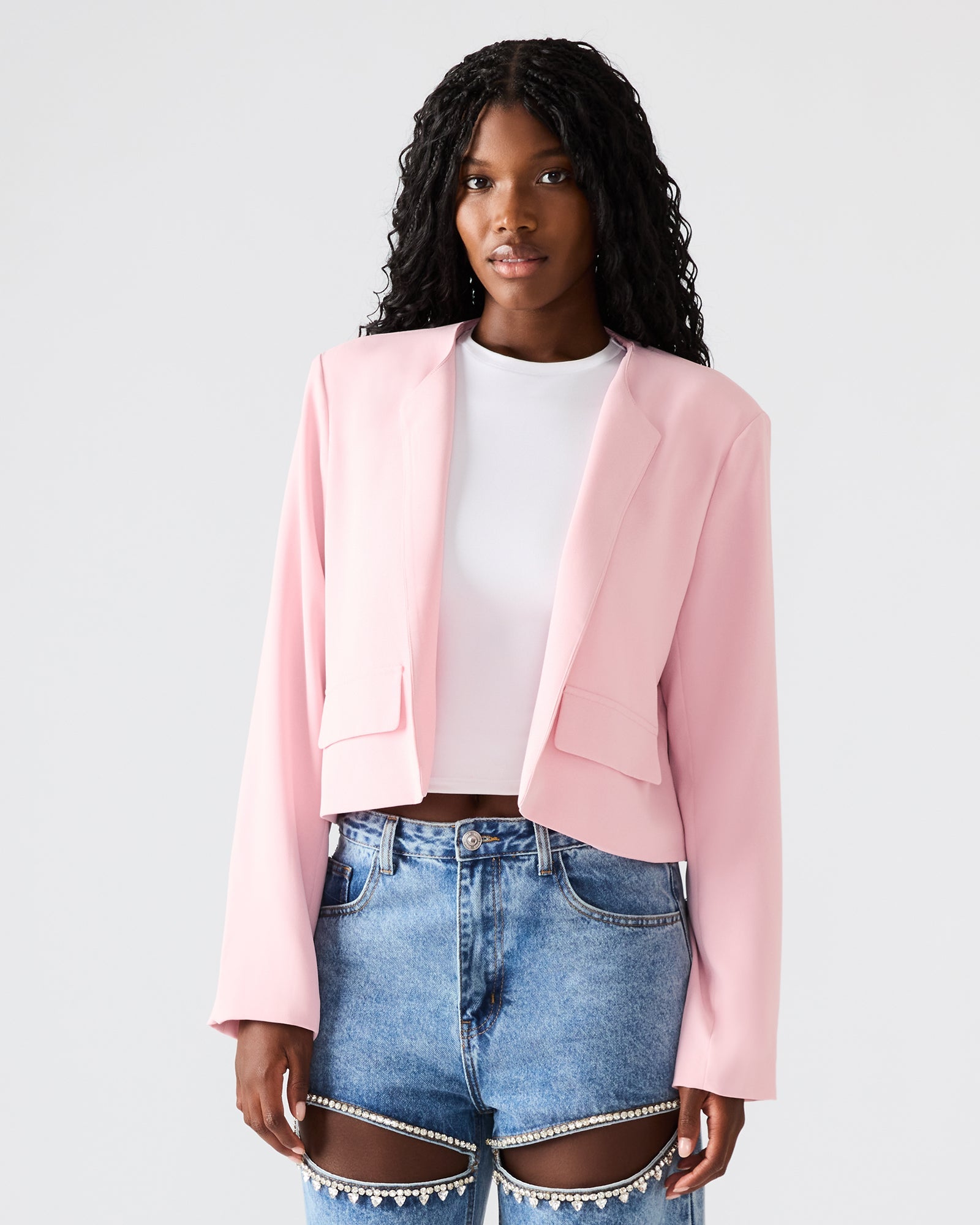 SERENEA BLAZER LIGHT PINK - Clothing - Steve Madden Canada