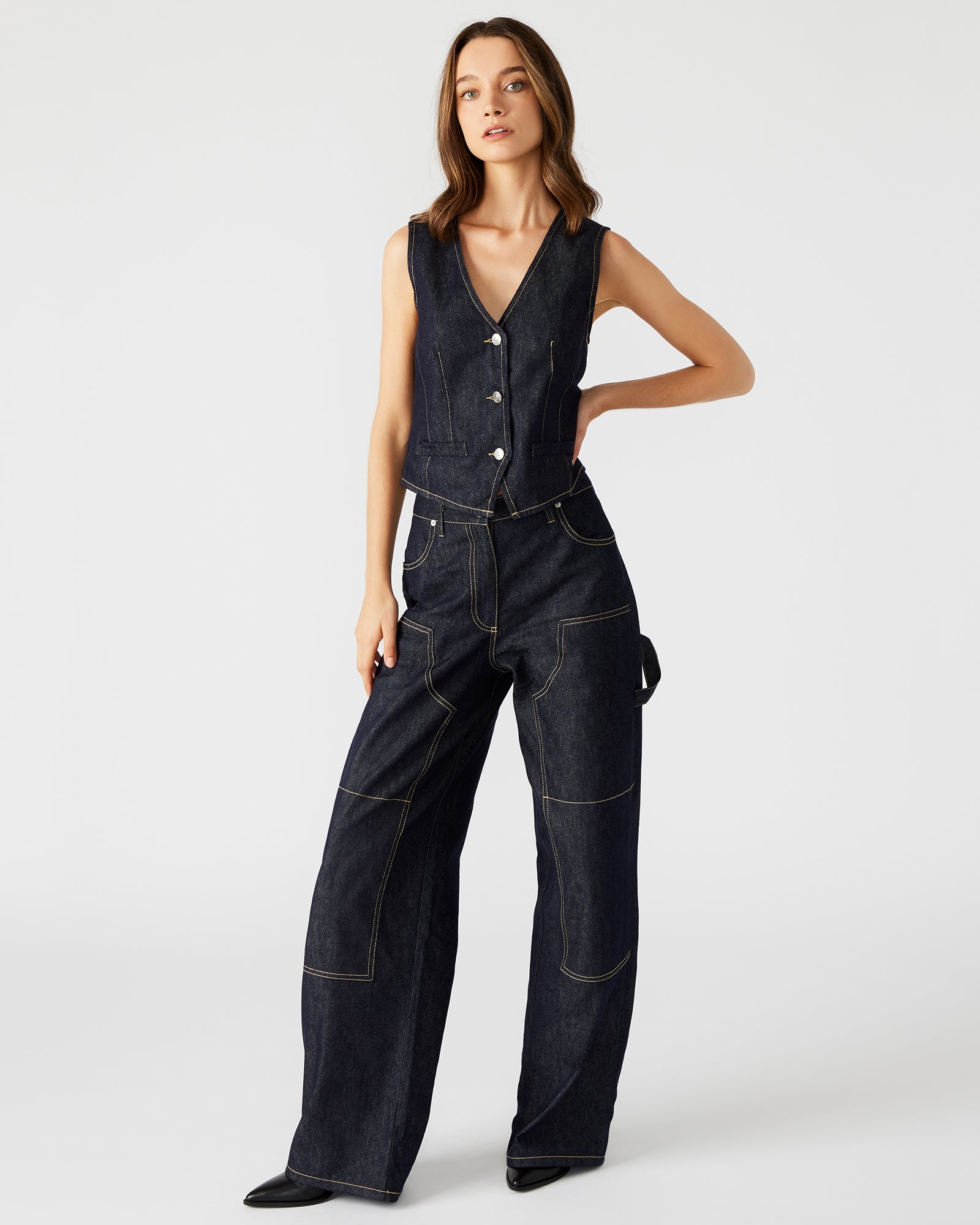 SELENE VEST DENIM INDIGO - Clothing - Steve Madden Canada