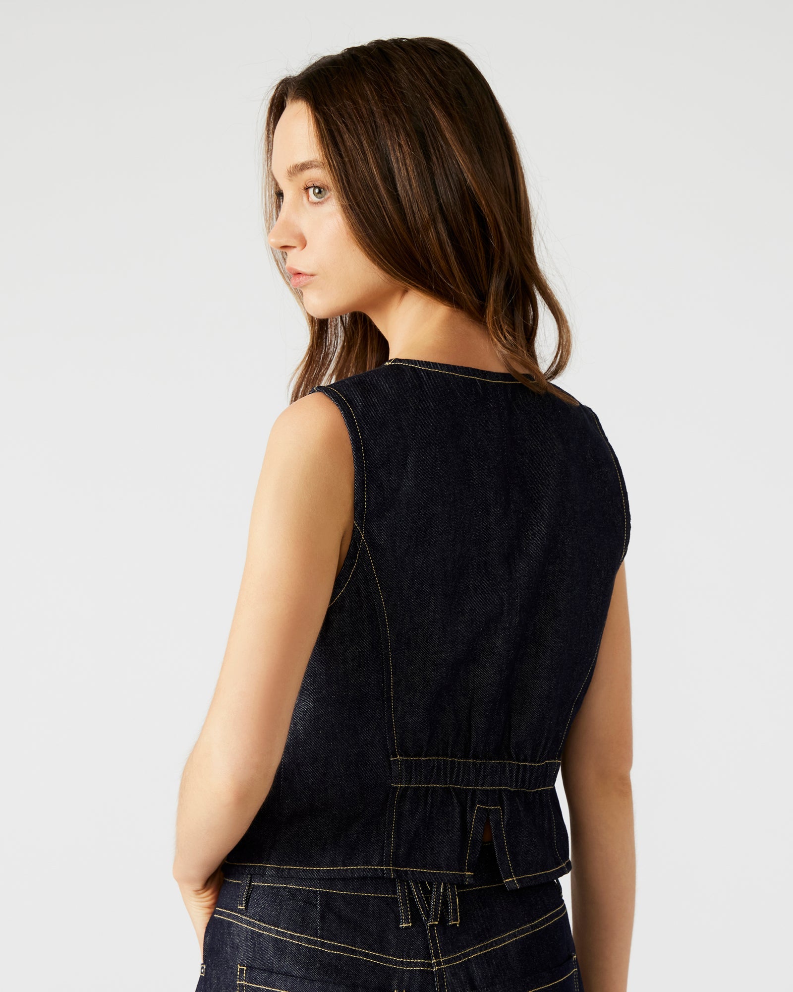 SELENE VEST DENIM INDIGO - Clothing - Steve Madden Canada