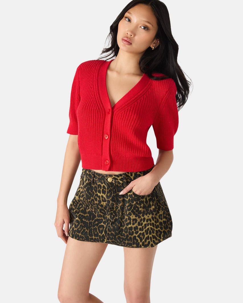 JANAE CARDIGAN RED - Clothing - Steve Madden Canada