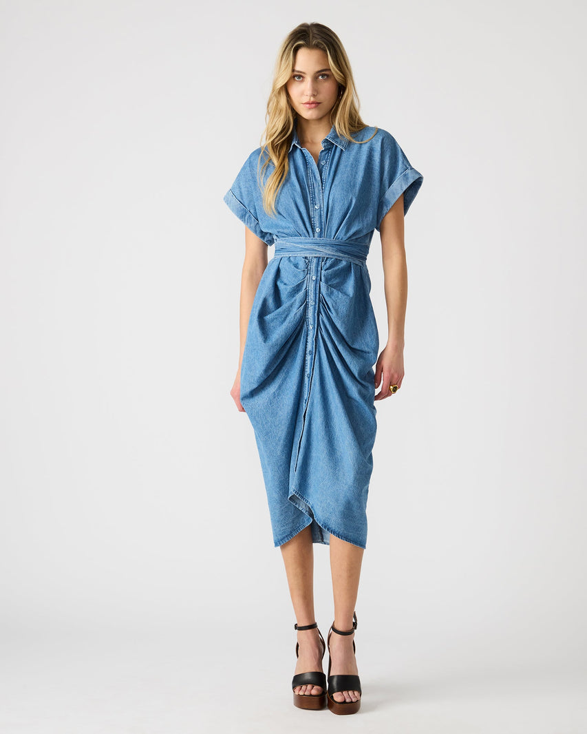 TORI DRESS DENIM LIGHT BLUE DENIM - Clothing - Steve Madden Canada