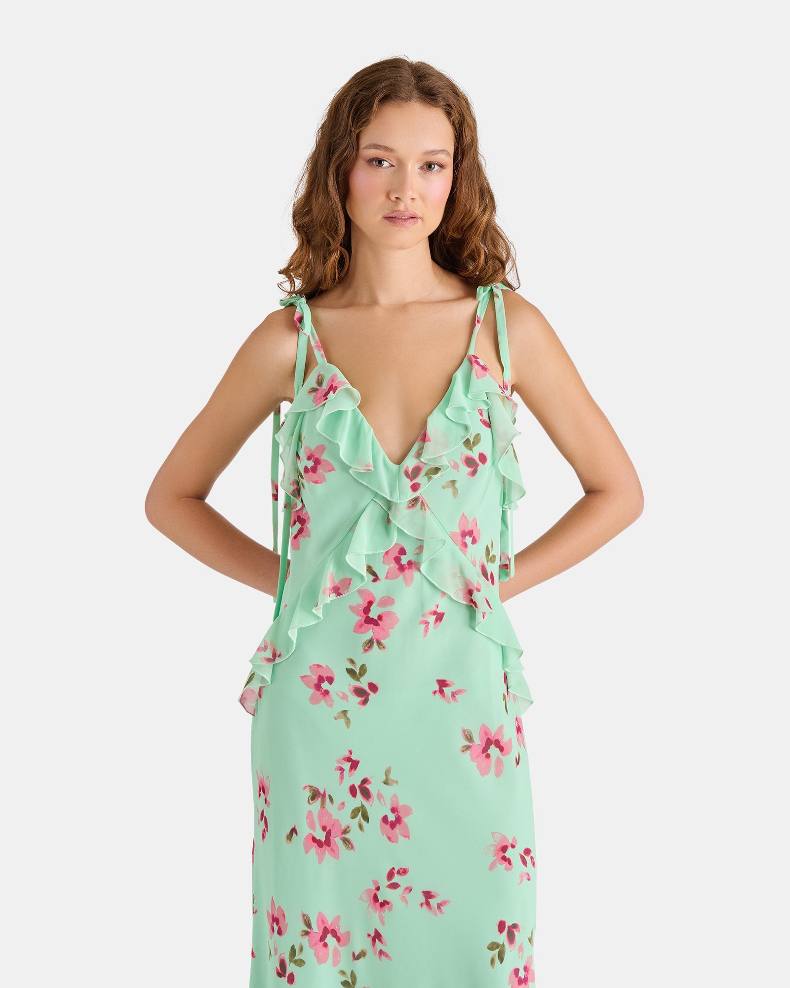 ADALINA DRESS MINT FLORAL GREEN - Clothing - Steve Madden Canada
