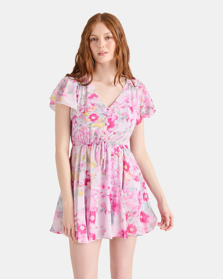 KIRSTY DRESS FLORAL PINK MULTI - Clothing - Steve Madden Canada