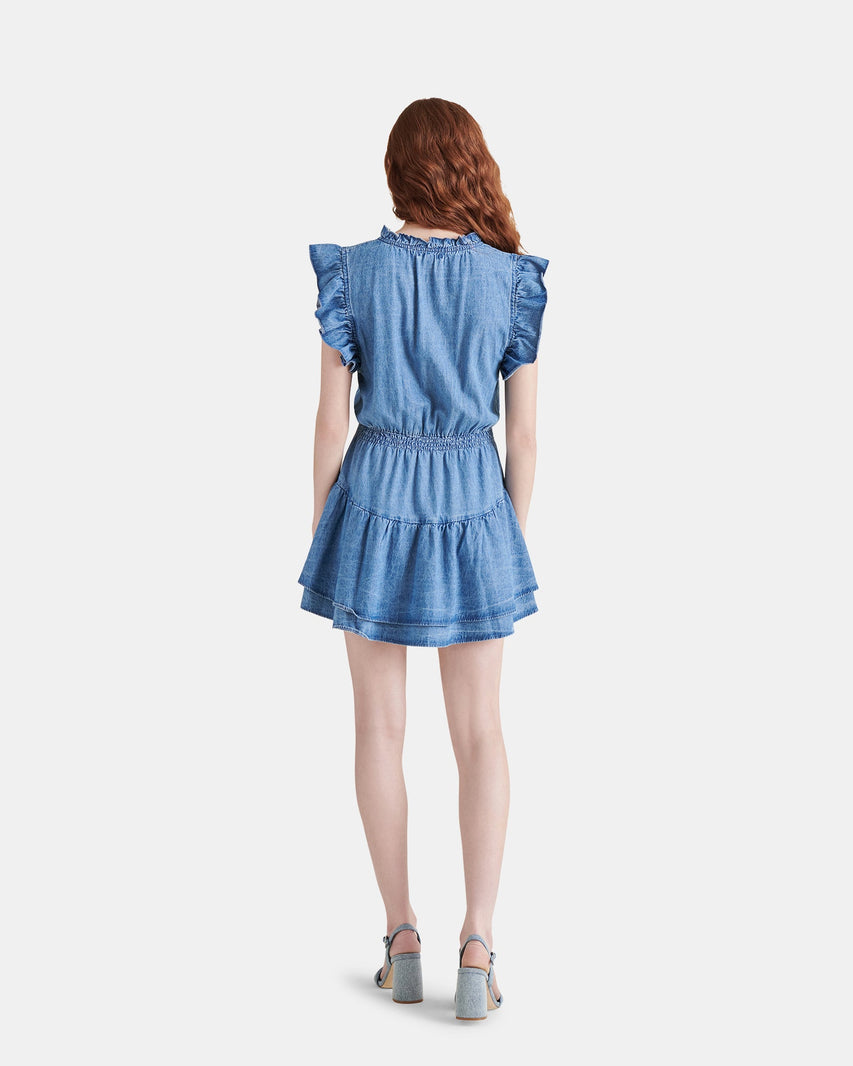 PRAIRIE DREAMS DRESS LIGHT BLUE DENIM - Clothing - Steve Madden Canada