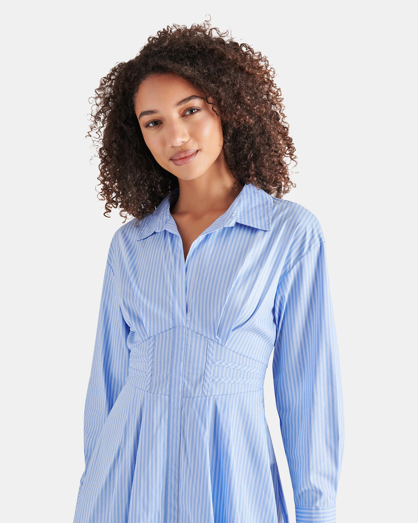 ARIA DRESS STRIPED BLUE MULTI - Clothing - Steve Madden Canada
