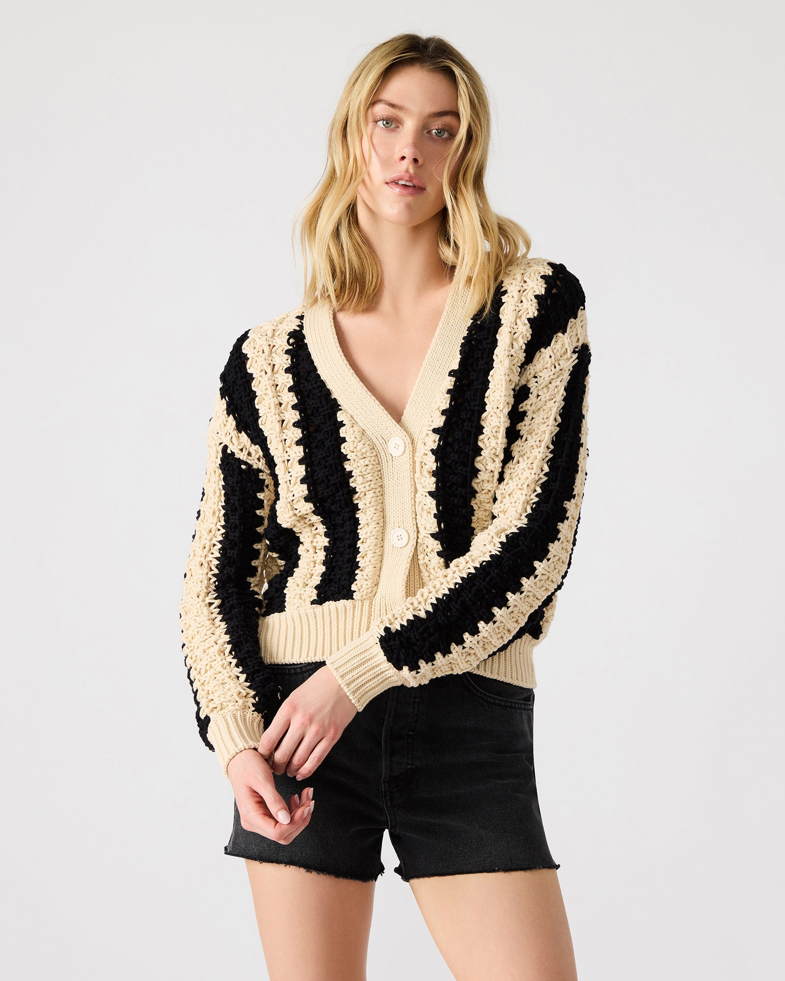 LUCAS CARDIGAN BLACK MULTI - Clothing - Steve Madden Canada