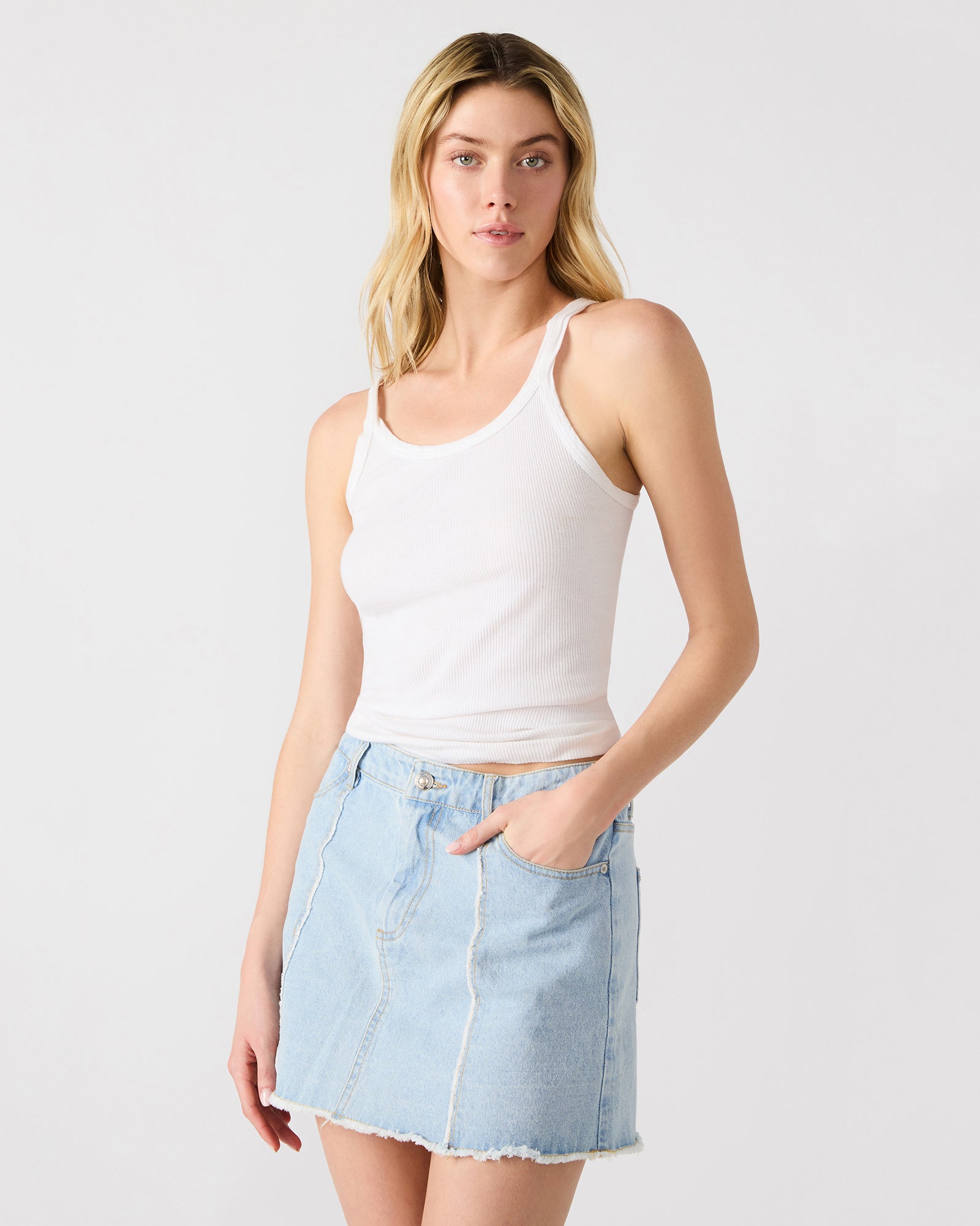 CHERI DENIM SKIRT BLUE - Clothing - Steve Madden Canada