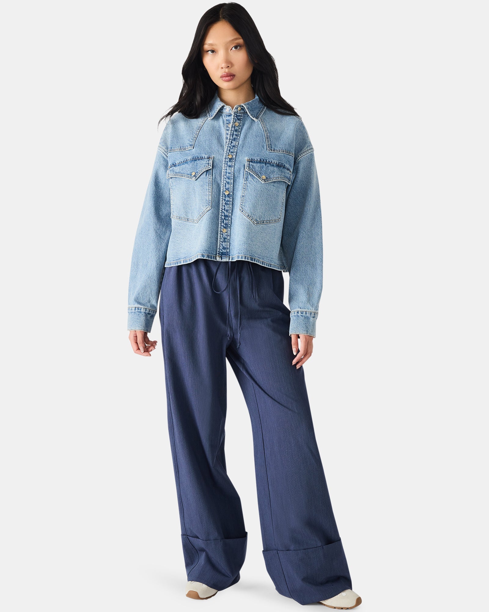 RAFI TOP LIGHT BLUE DENIM - Clothing - Steve Madden Canada