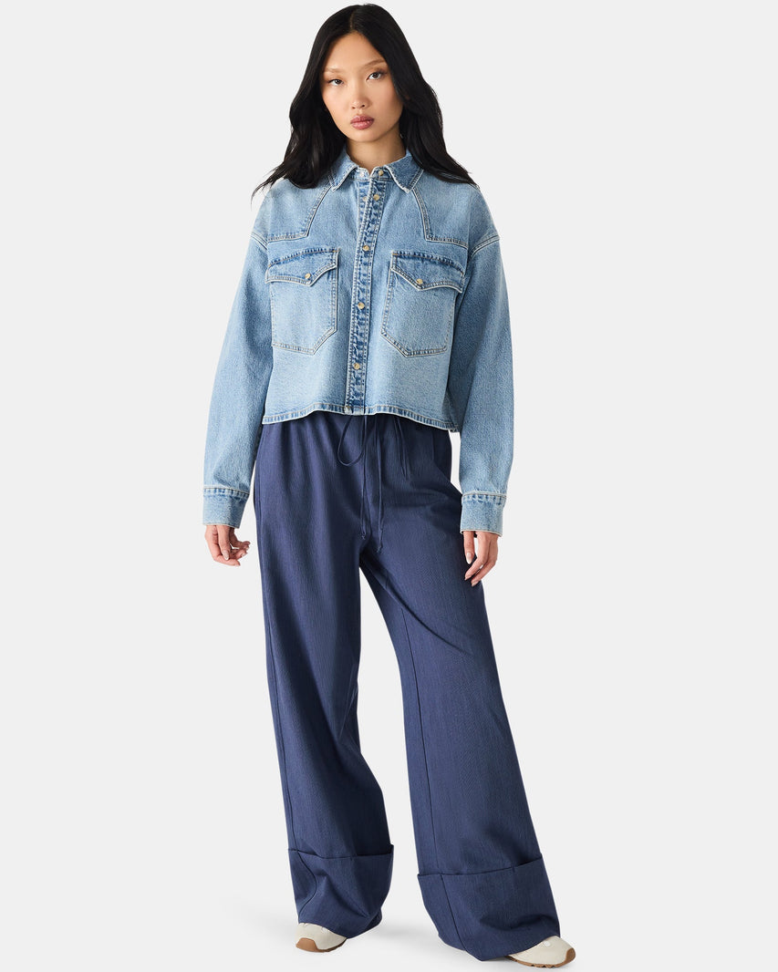 RAFI TOP LIGHT BLUE DENIM - Clothing - Steve Madden Canada