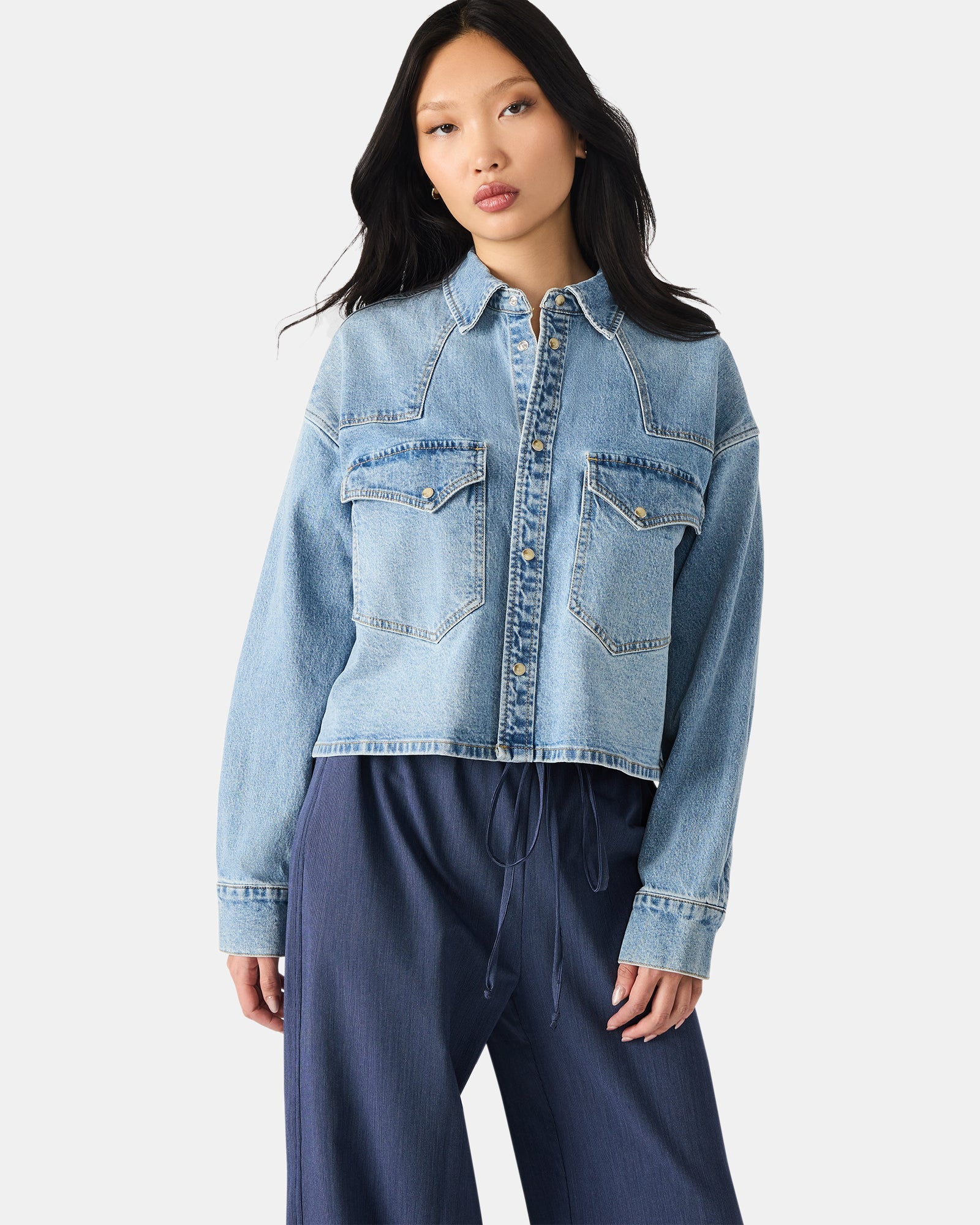 RAFI TOP LIGHT BLUE DENIM - Clothing - Steve Madden Canada