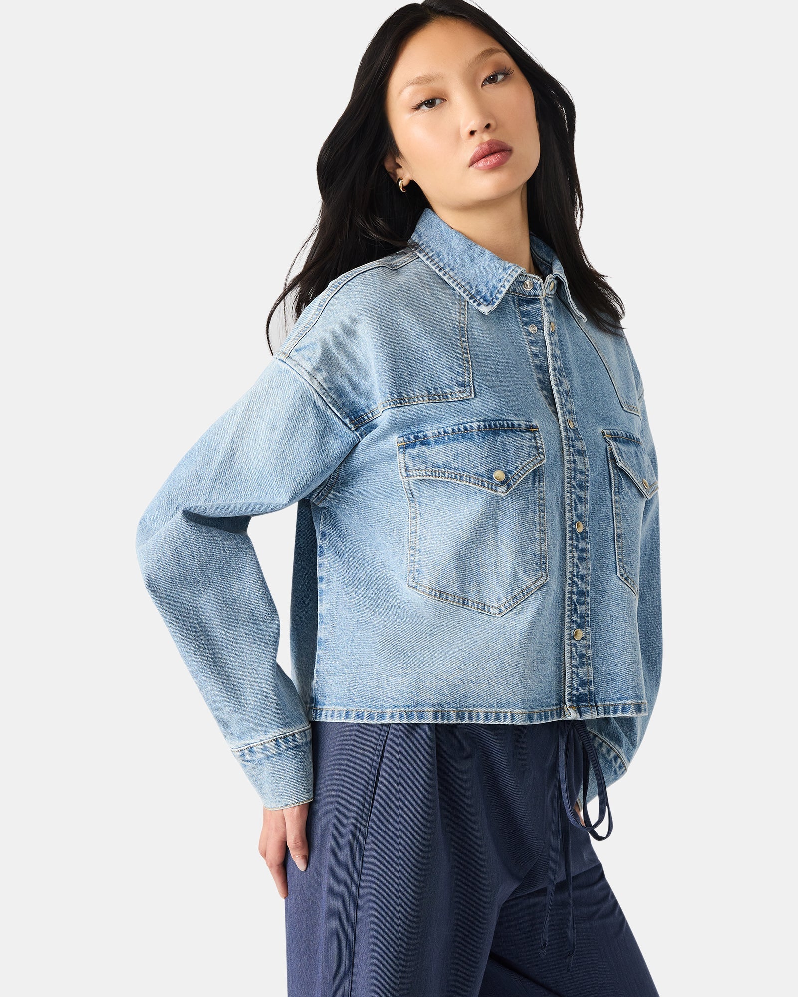 RAFI TOP LIGHT BLUE DENIM - Clothing - Steve Madden Canada