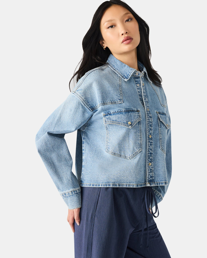 RAFI TOP LIGHT BLUE DENIM - Clothing - Steve Madden Canada
